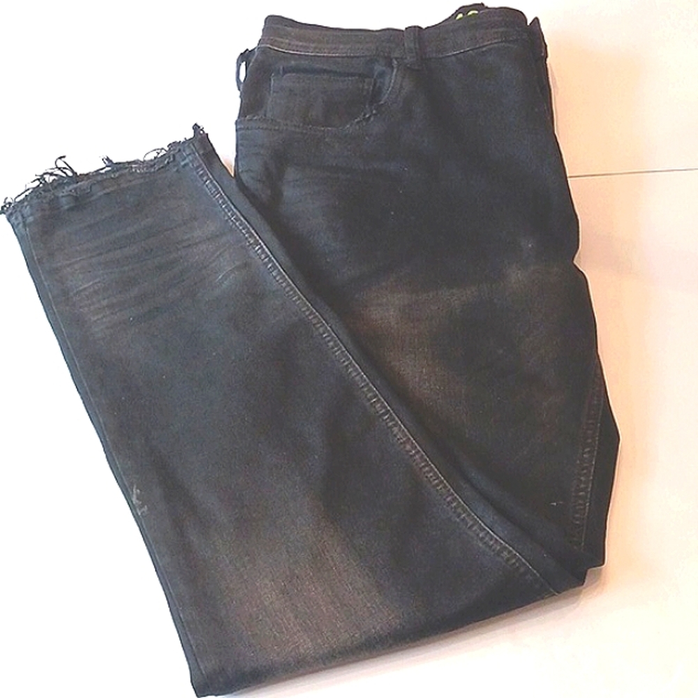 VALABASAS Distressed Stacked Fly Button Designer Jeans Black Size 40